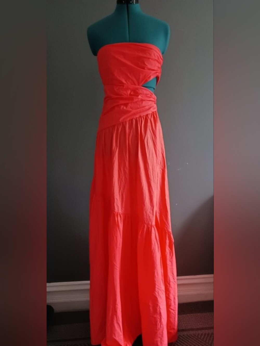 A.L.C. Strapless Coral Lark Straples Cutout Ruched Maxi Dress S8ze 6